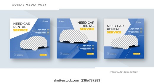 Set of editable square banner templates,  luxury car rental social media post design and sell banner bundle set, business sale promo template design