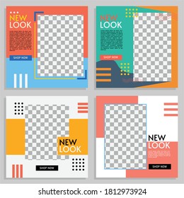 Set of Editable square banner template.Suitable for social media post and web internet ads. Vector illustration with photo collage