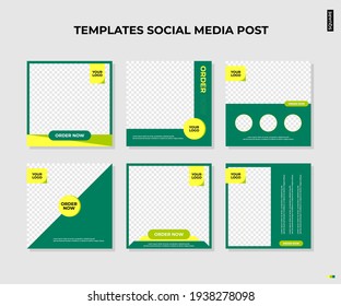 Set of editable square banners collection for social media post green and yellow colour