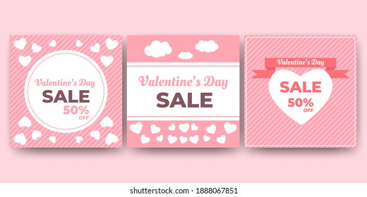 Set of Editable square banners design. Valentine's sale promotional banner design. Usable for social media, and banner. Flat design vector isolated