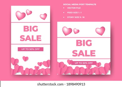 Set of Editable square banners design. Valentine's day sale social media banner. Usable for social media feed, story, and banner. Flat design vector with photo collage.