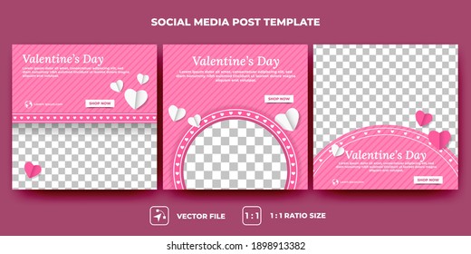 Conjunto de diseños de banners cuadrados editables. Diseño de pancartas en venta del día de San Valentín con decoración de amor. Adecuado para medios sociales, banners y anuncios de internet. Vector de diseño plano con collage de fotos.