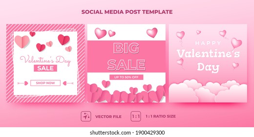 Set of Editable square banners design. Valentine's day banner design with love decoration. Suitable for social media, banner, and web internet ads. Flat design vector isolated.