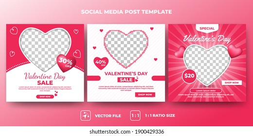 Set of Editable square banners design. Valentine's day sale banner design with love decoration. Suitable for social media, banner, and web internet ads. Flat design vector with a photo collage.