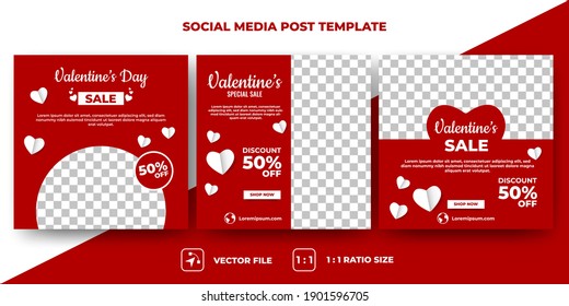 Set of Editable square banners design. Valentine's day sale banner design with love decoration. Suitable for social media, banner, and web internet ads. Flat design vector with a photo collage.