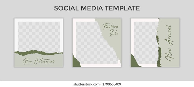 Set of Editable square banners. Fashion post template design. Suitable for Social Media Post Fashion Promotion. Green background color with abstract line shape vector