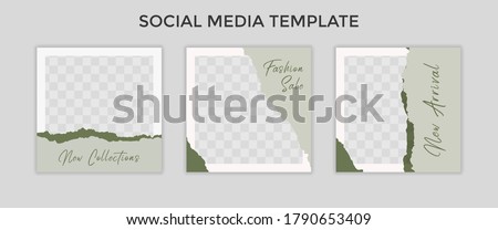 Set of Editable square banners. Fashion post template design. Suitable for Social Media Post Fashion Promotion. Green background color with abstract line shape vector