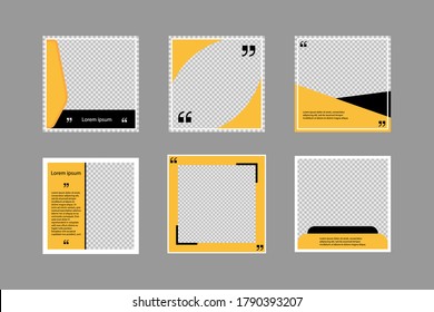 Set of editable square banners. Social media poster template in black and yellow. Square frame with transparent background. Isolated booklet mockup. New look flyer. Sale collection. EPS 10.