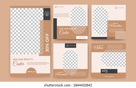 Set Of Editable Square Banners Template. Social Media Post Template Spa And Massage With Photo Collage. Usable For Social Media Post , Banners And Web Internet Ads.