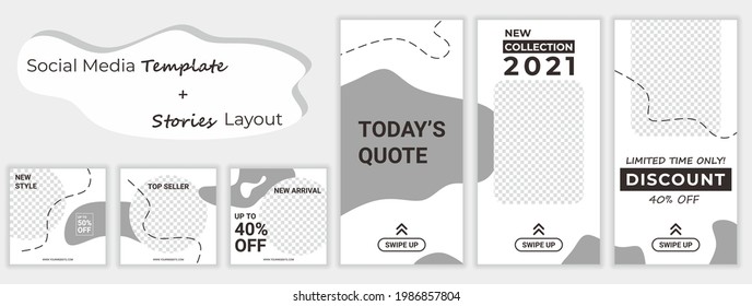 Set of editable square banners template design for fashion sale social media stories. Yellow and white color shape background. Big sale promotion. Vector advertising discount sale.