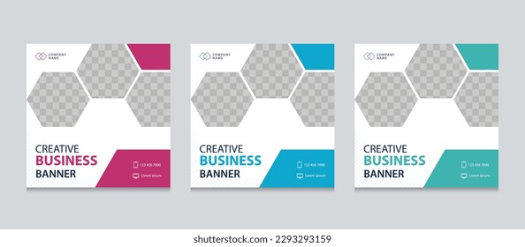 Set of Editable square business web banner design template. background gradients color. Suitable for social media post, instagram story and web ads. Vector illustration with Space to add pictures.
