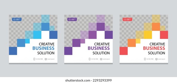 Set of Editable square business web banner design template. background gradients color. Suitable for social media post, instagram story and web ads. Vector illustration with Space to add pictures.
