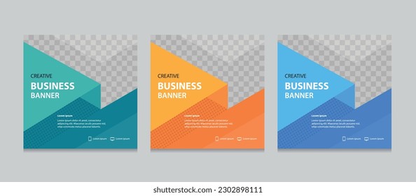 Set of Editable square business web banner design template. Suitable for social media post, instagram story and web ads. Vector illustration with Space to add pictures.