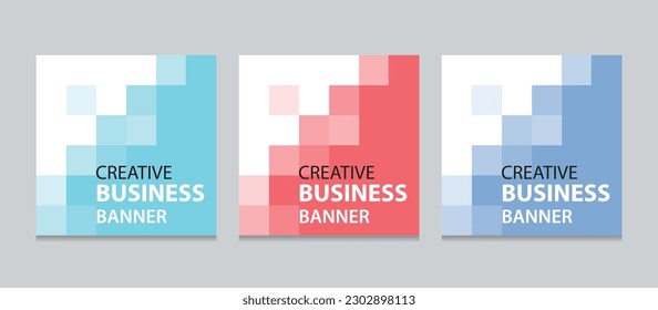 Set of Editable square business web banner design template. Suitable for social media post, instagram story and web ads. Vector illustration with Space to add pictures.