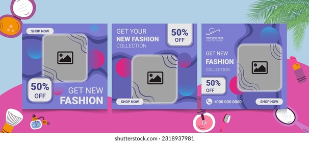 Set of Editable square business web banner design template 2023. Suitable for social media post and web ads. Vector illustration with Space to add pictures.