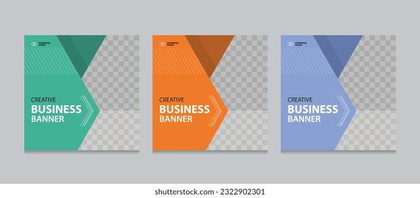 Set of Editable square business web banner design template. Suitable for social media post, instagram story and web ads. Vector illustration with Space to add pictures.
