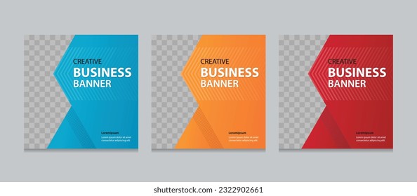 Set of Editable square business web banner design template. Suitable for social media post, instagram story and web ads. Vector illustration with Space to add pictures.