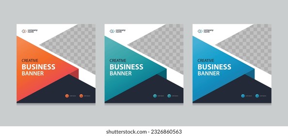 Set of Editable square business web banner design template. background gradients color. Suitable for social media post, instagram story and web ads. Vector illustration with Space to add pictures.