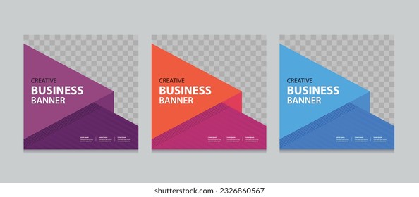 Set of Editable square business web banner design template. background gradients color. Suitable for social media post, instagram story and web ads. Vector illustration with Space to add pictures.