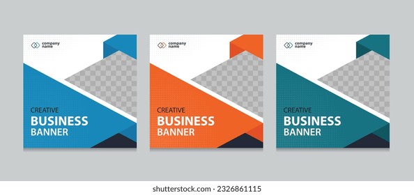 Set of Editable square business web banner design template. Suitable for social media post, instagram story and web ads. Vector illustration with Space to add pictures.