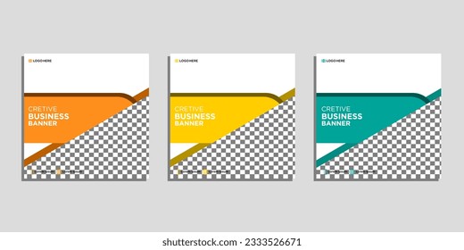 Set of Editable Square Business Web Banner Design Templates. Background Gradient Color. Perfect for Social Media Posts,Stories and web ads. Vector illustration with Space to add image.