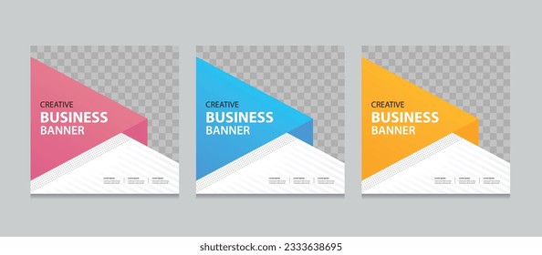 Set of Editable square business web banner design template. Suitable for social media post, instagram story and web ads. Vector illustration with Space to add pictures.