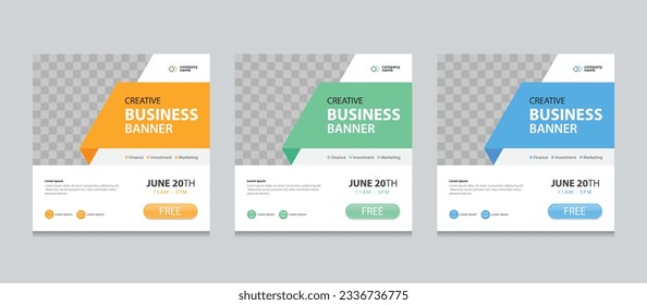 Set of Editable square business web banner design template. Suitable for social media post, instagram story and web ads. Vector illustration with Space to add pictures.