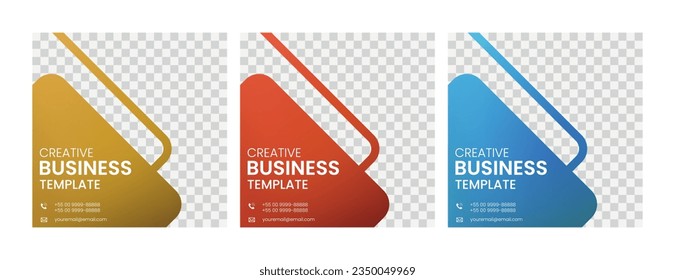 Set of Editable square business web banner design template. Suitable for social media post, instagram story and web ads. Vector illustration with Space to add pictures.