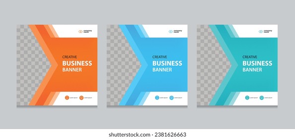 Set of Editable square business web banner design template. Suitable for social media post, instagram story and web ads. Vector illustration with Space to add pictures