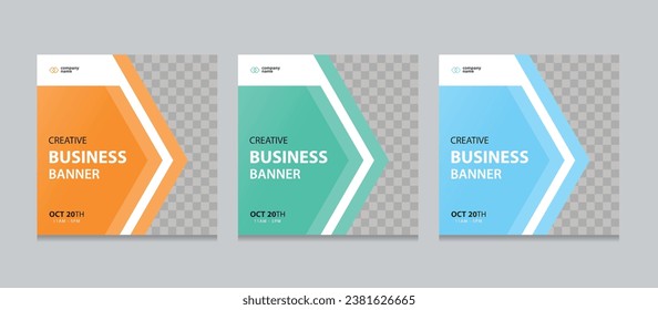 Set of Editable square business web banner design template. Suitable for social media post, instagram story and web ads. Vector illustration with Space to add pictures