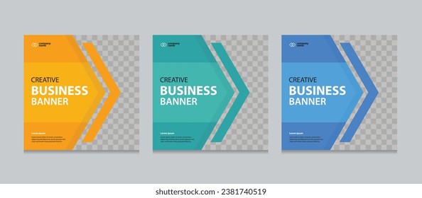 Set of Editable square business web banner design template. Suitable for social media post, instagram story and web ads. Vector illustration with Space to add pictures