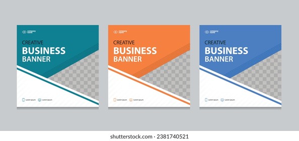 Set of Editable square business web banner design template. Suitable for social media post, instagram story and web ads. Vector illustration with Space to add pictures