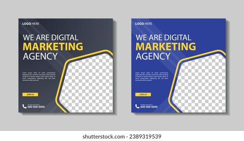 Set of Editable square business web banner design template. Suitable for social media post, Vector illustration with Space to add pictures minimal and modern design.
