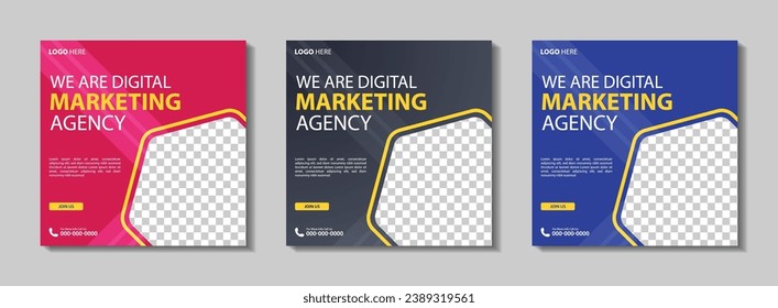 Conjunto de plantilla de diseño de banner web editable cuadrado de negocios. Adecuada para publicación en medios sociales, ilustración vectorial con espacio para añadir imágenes de diseño mínimo y moderno.