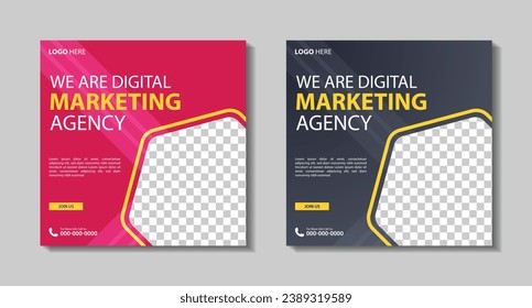 Conjunto de plantilla de diseño de banner web editable cuadrado de negocios. Adecuada para publicación en medios sociales, ilustración vectorial con espacio para añadir imágenes de diseño mínimo y moderno.