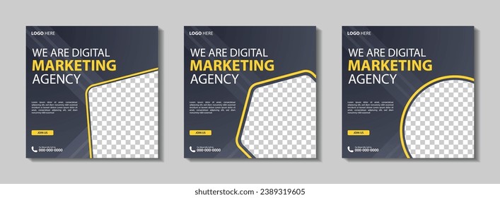 Set of Editable square business web banner design template. Suitable for social media post, Vector illustration with Space to add pictures minimal and modern design.