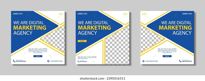 Conjunto de plantilla de diseño de banner web editable cuadrado de negocios. Adecuada para publicación en medios sociales, ilustración vectorial con espacio para añadir imágenes de diseño mínimo y moderno.