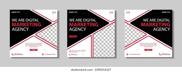 Set of Editable square business web banner design template. Suitable for social media post, Vector illustration with Space to add pictures minimal and modern design.