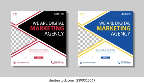 Set of Editable square business web banner design template. Suitable for social media post, Vector illustration with Space to add pictures minimal and modern design.