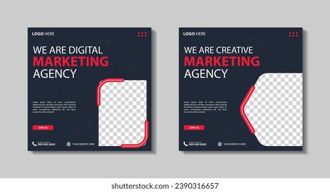 Set of Editable square business web banner design template. Suitable for social media post, Vector illustration with Space to add pictures minimal and modern design.