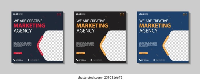 Set of Editable square business web banner design template. Suitable for social media post, Vector illustration with Space to add pictures minimal and modern design.