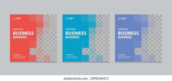 Set of Editable square business web banner design template. Suitable for social media post, instagram story and web ads. Vector illustration with Space to add pictures.