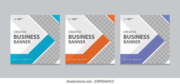 Set of Editable square business web banner design template. Suitable for social media post, instagram story and web ads. Vector illustration with Space to add pictures.