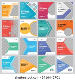 Set of Editable square business web banner design template. Suitable for social media post, instagram stories and web ads. Vector illustration with Space to add pictures.