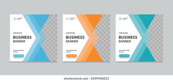 Set of Editable square business web banner design template. background gradients color. Suitable for social media post, instagram story and web ads. Vector illustration with Space to add pictures.