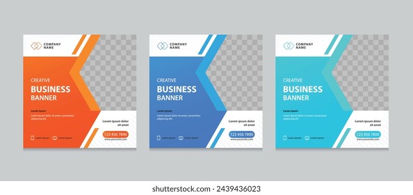 Set of Editable square business web banner design template. background gradients color. Suitable for social media post, instagram story and web ads. Vector illustration with Space to add pictures.