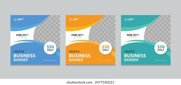 Set of Editable square business web banner design template. background gradients color. Suitable for social media post, instagram story and web ads. Vector illustration with Space to add pictures.