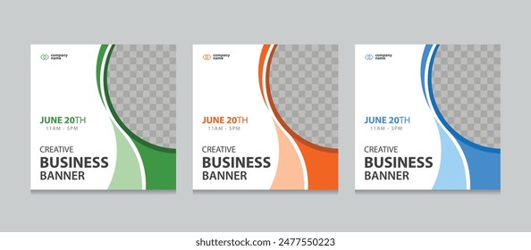 Set von Editierbaren quadratischen Business Web Banner Design Vorlage. Hintergrund Farbverlauf Farbe. Geeignet für Social-Media-Post, Instagram-Story und Web-Anzeigen. Vektorillustration mit Leerzeichen zum Hinzufügen von Bildern.