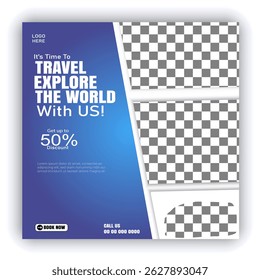 Set of Editable square business web banner design template. Suitable for social media post, instagram story and web ads. Vector illustration with Space to add pictures.