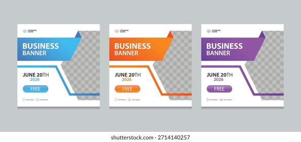 Conjunto de Plantilla de diseño de Anuncio de Web de negocios cuadrados editables. Adecuado para publicaciones en redes sociales, historias de instagram y anuncios de Web. Ilustración vectorial con Espacio para añadir imágenes.